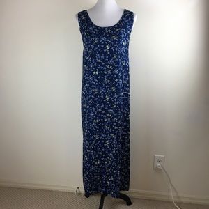Erica Navy Floral Print Maxi/Midi Sleeveless Tank Dress Sz L